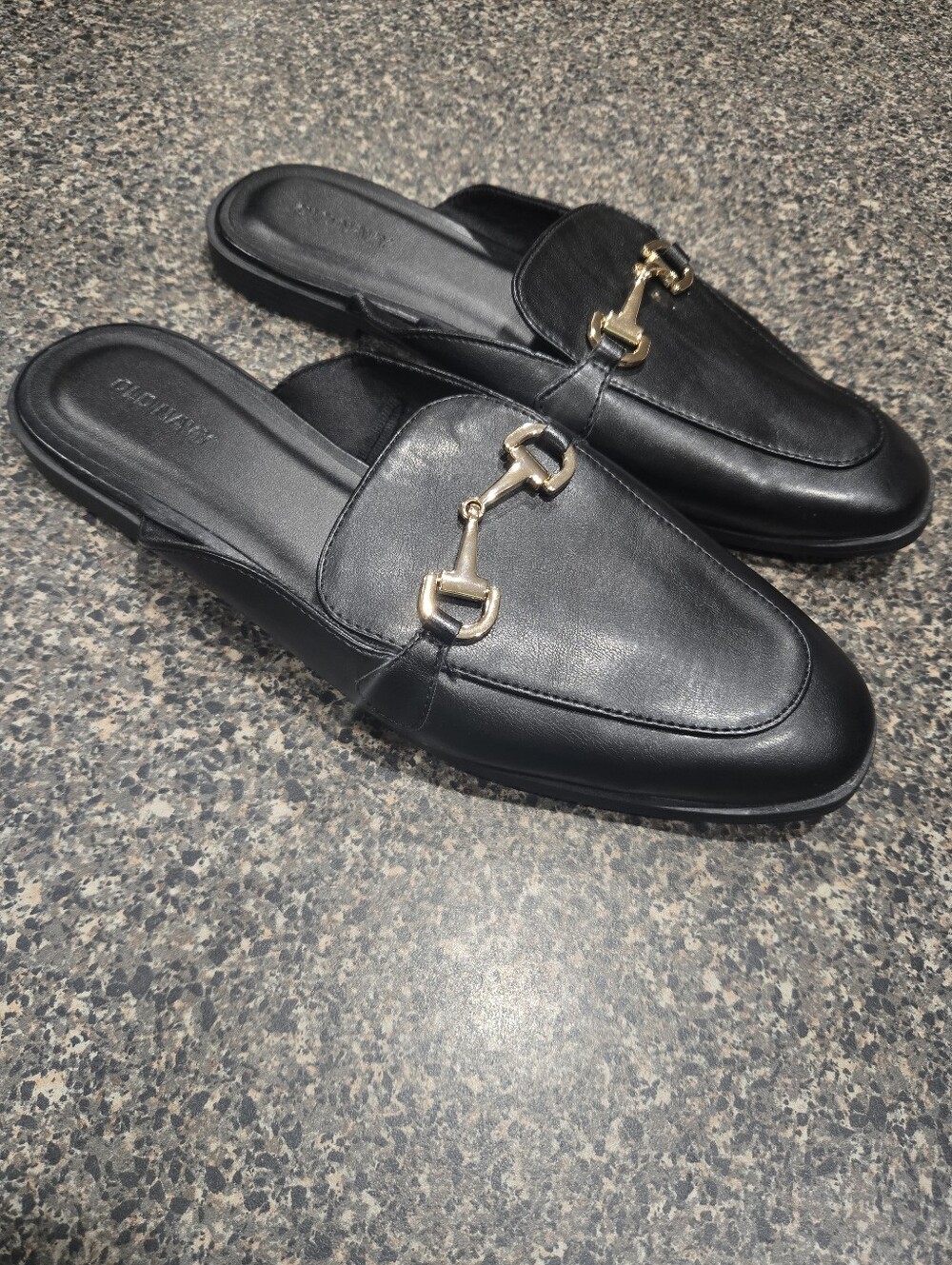 Old Navy Black Gold Horsebit Loafer Mules Size 9